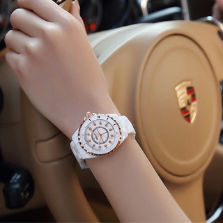 MIYAPLUS 女士鑲鑽石英錶 手鍊手錶 可伸縮陶瓷手錶女 韓版時尚夜光防水手錶