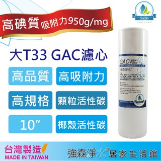 【強森淨水】10英吋 GAC 大T33 高品質 椰殼顆粒活性碳濾心 NSF RO純水機 淨水器 (前置濾心) 台灣製