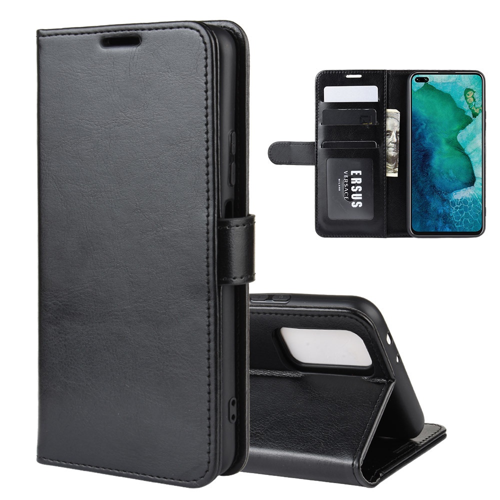 適用榮耀V30 Pro手機殼 瘋馬紋錢包式插卡支架保護套 華為V30皮套