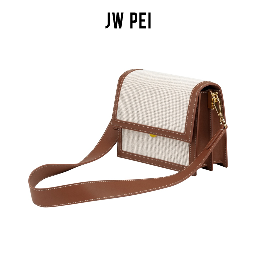 【JW PEI】 Mini Flap系列 迷你翻蓋包 - 米色帆布 - 女士 包包 單肩包 斜背包 斜挎包 小方包 素皮