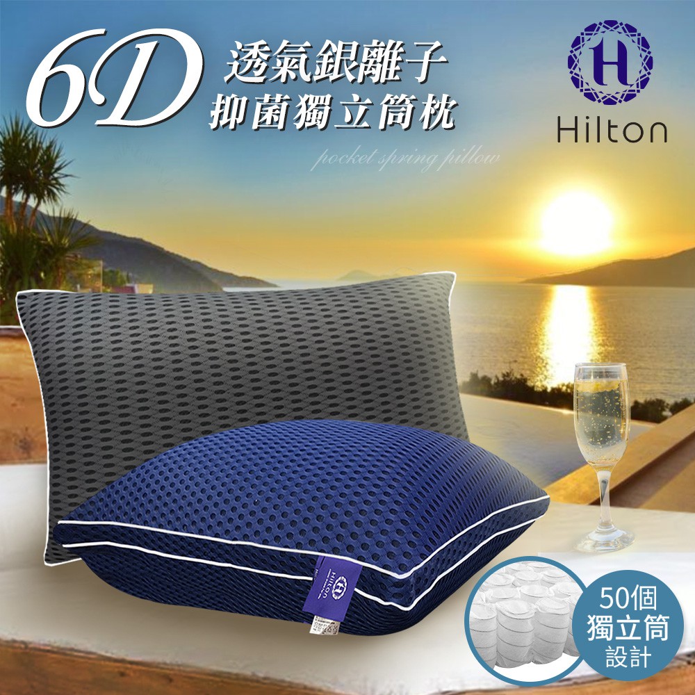 Hilton 希爾頓 6D超涼感透氣銀離子抑菌獨立筒枕兩色任選透氣枕超涼酷涼枕頭B0109-A&amp;B 現貨 廠商直送