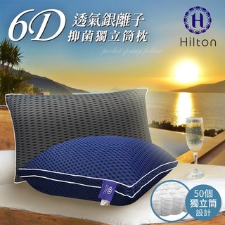 Hilton 希爾頓 6D超涼感透氣銀離子抑菌獨立筒枕兩色任選透氣枕超涼酷涼枕頭B0109-A&B 現貨 廠商直送