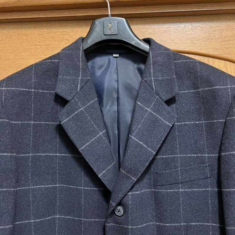 （全新）冬季 台灣製 男士 羊毛 黑色大方格 西裝外套（54）