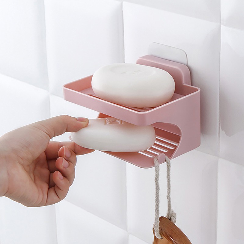 🌈G&amp;S微生活館🌈北歐風 免釘 強力無痕黏貼 肥皂架 雙層瀝水架 浴室壁掛皂盒 瀝水香皂盒 香皂托