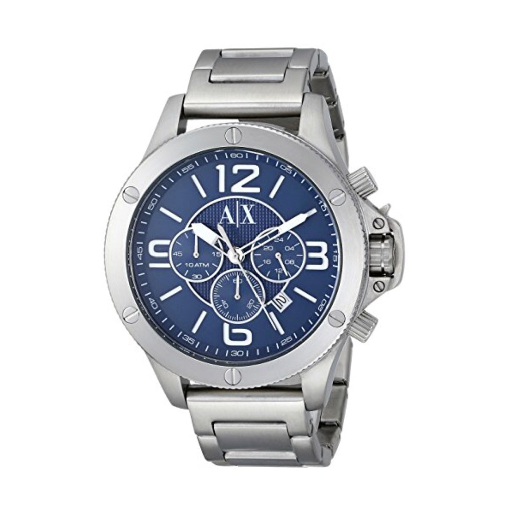 Armani Exchange A|X 質感三眼計時石英藍色盤面男鋼錶 AX1512