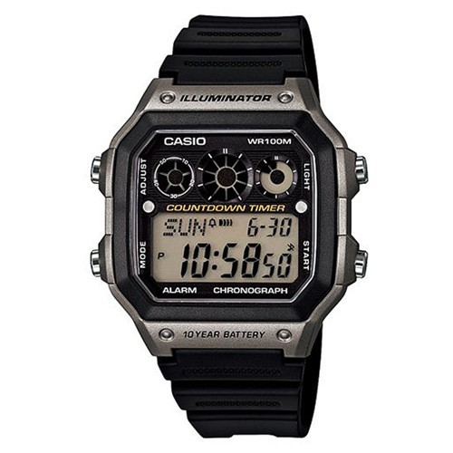 【CASIO】十年之旅方款膠帶電子錶-銀框(AE-1300WH-8A)正版宏崑公司貨