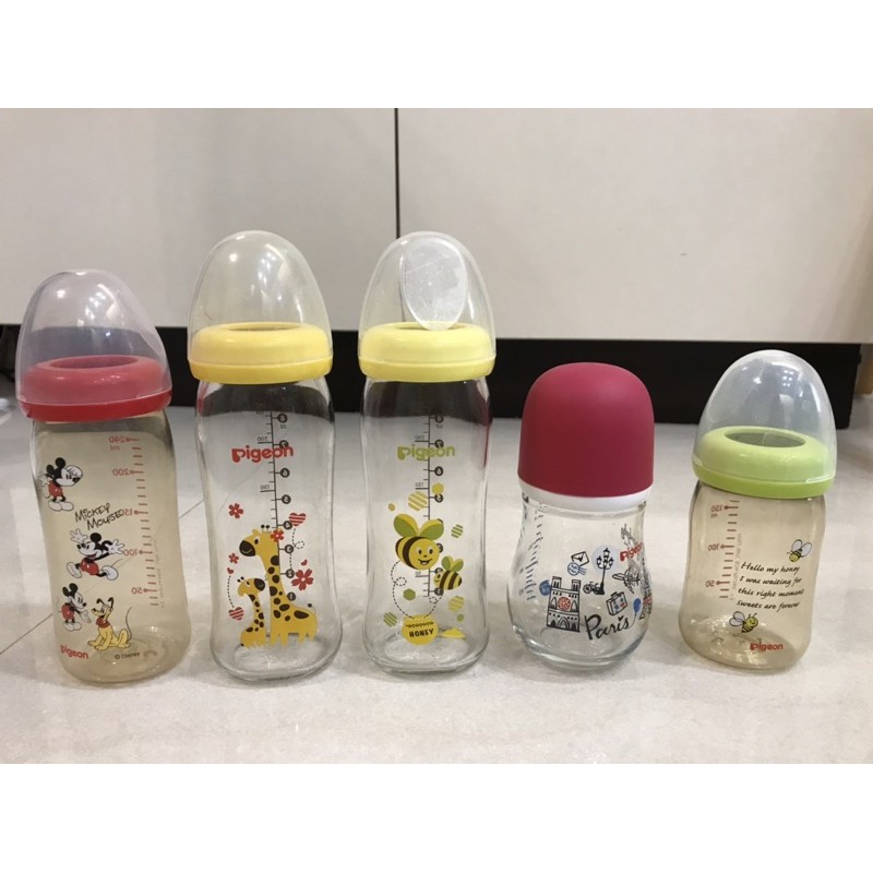 🌟二手🌟Pigeon貝親 寬口母乳實感 160-240ml 玻璃／PPSU 卡通奶瓶