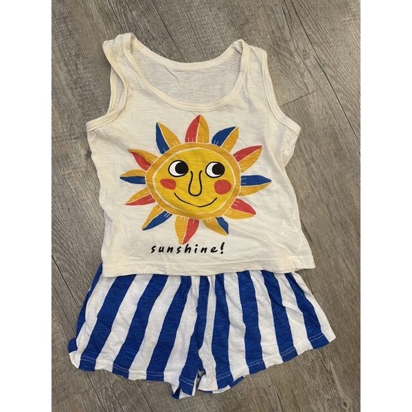 嬰幼兒/童裝 韓製小太陽背心+藍白條紋短褲套裝