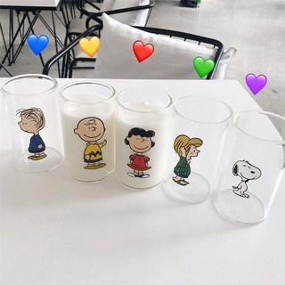 韓國ins簡約卡通史努比透明玻璃杯可愛少女心情侶果汁牛奶咖啡早餐杯