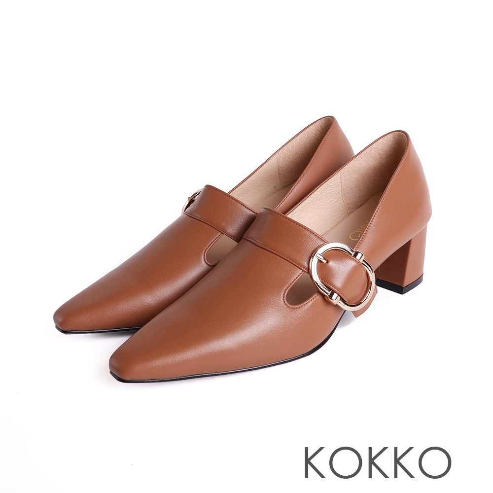 KOKKO俐落小方頭跟鞋百搭棕色
