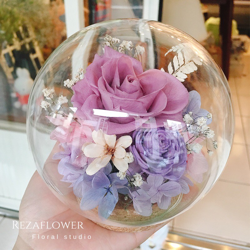 丁香紫 永生花玻璃罩 優雅紫 永生花 伴娘禮 情人節禮物 開幕禮物 玻璃球永生花 蝦皮購物