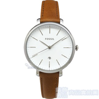 FOSSIL ES4368手錶 日期 銀框 咖啡色 皮帶 女錶【錶飾精品】