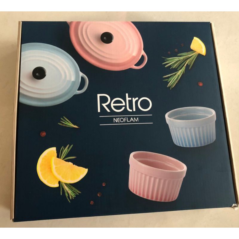 Retor Neoflam鑄瓷餐具6件組 粉花朵盤2 布丁杯2橢圓盅2 再生工場YR2001 02