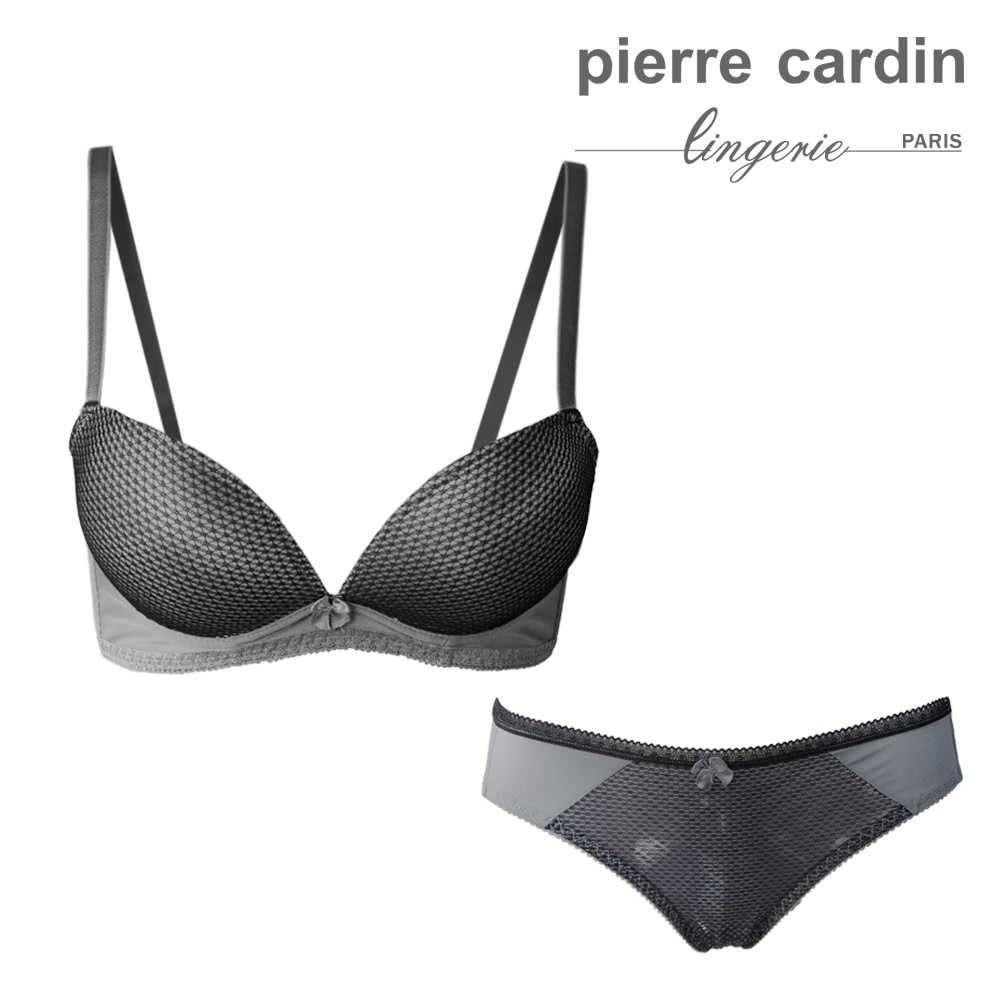 【pierre cardin 皮爾卡登女性內衣】B罩 爆乳網布拼色內衣(成套-GRY灰)-707-73403B