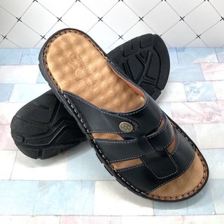 ｛專業鞋店｝New buffal 牛頭牌.3035.真皮氣墊拖鞋.休閒拖鞋. 全縫線真皮.臺灣製造.黑色