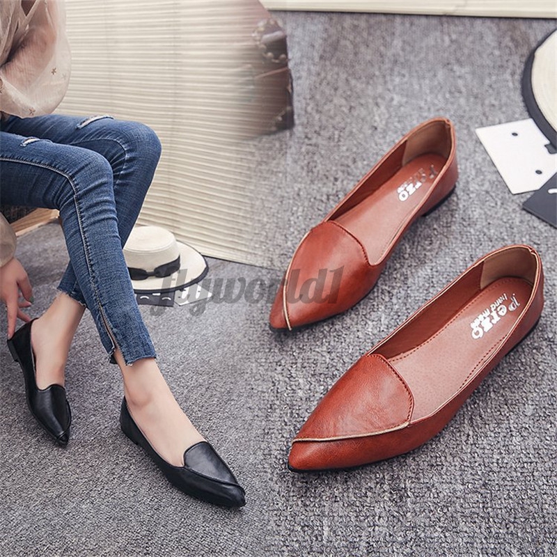 Women's Pointed Toe Flat Loafers Slip 
