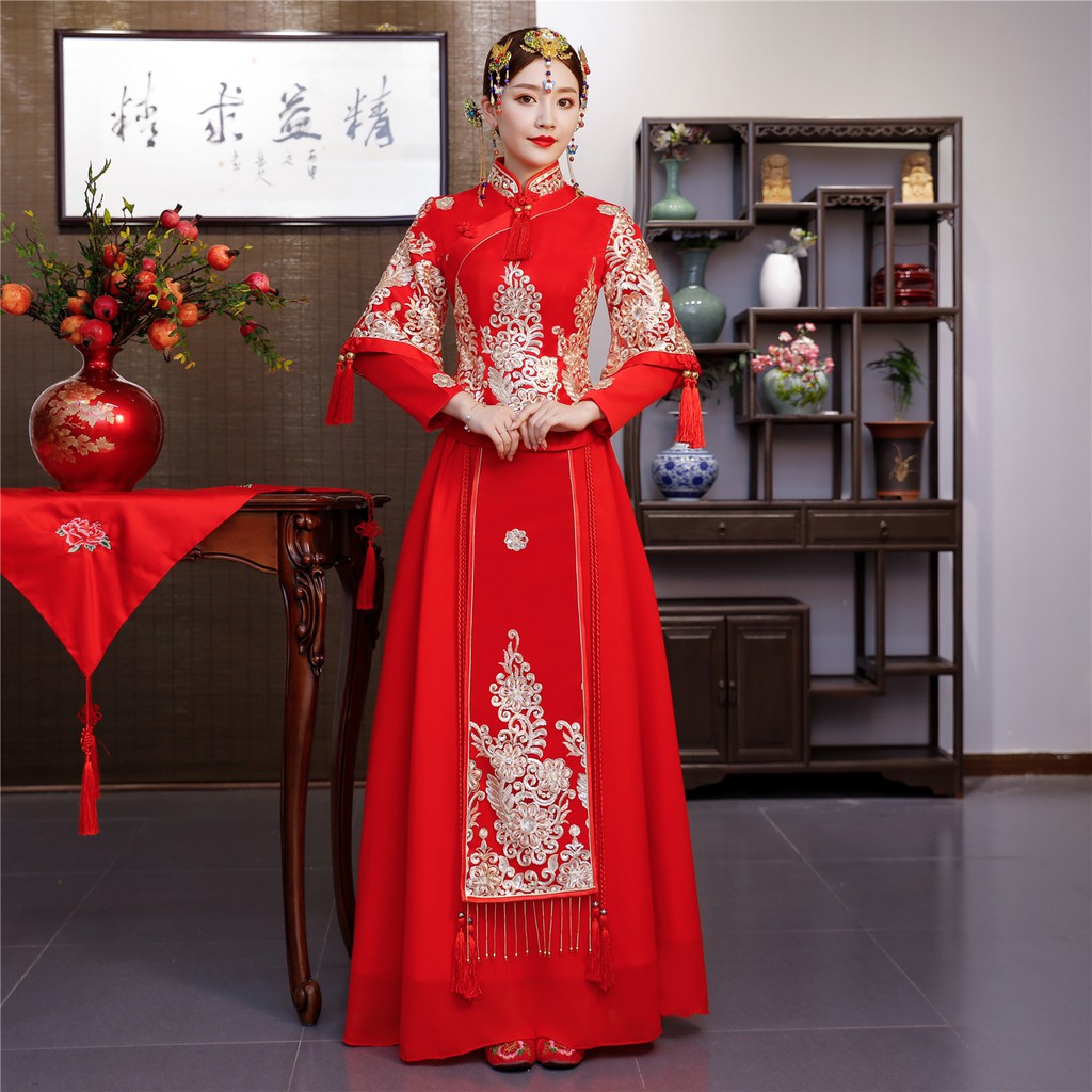 上海物語 秀禾服中國風新娘嫁衣古裝龍鳳褂中式結婚禮服婚紗紅色連身裙修身改良旗袍時尚宴會敬酒服 蝦皮購物