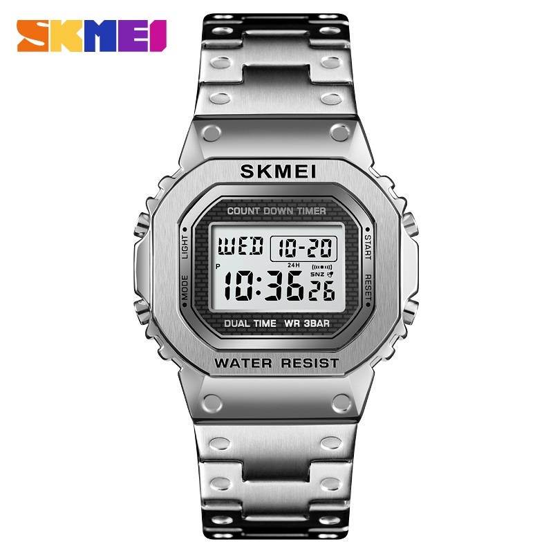 Skmei 1433 頂級品牌戶外運動手錶女士不銹鋼計時碼表倒計時數字手錶 LED 防水手錶
