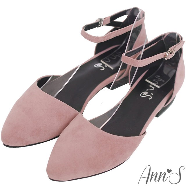 Ann’S 從容優雅-弧線素面繫帶尖頭平底鞋-煙燻粉