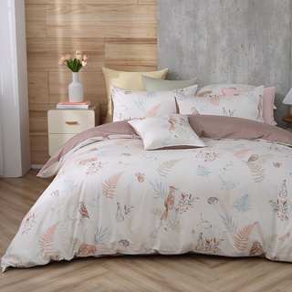 鴻宇 美國棉300織 床包枕套組 床包被套四件組 狐狸艾莉森-可可 台灣製2306