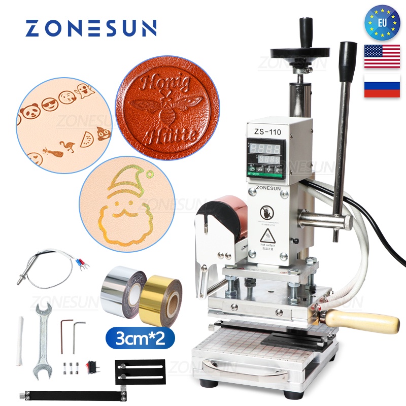 Zonesun ZS110可滑動工作台熱壓機數字皮革木PVC紙熱箔沖壓機壓花工具