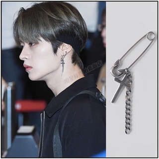 🔺現貨🔺 韓國耳環 ASMAMA StrayKids SKZ Lee Know 李旻浩 同款別針十字鈦鋼耳環 正韓耳環