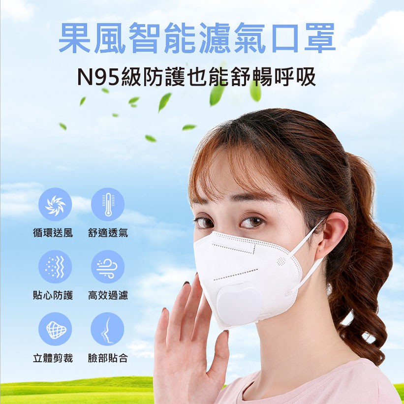 現貨! 電子濾氣 果風智能口罩 N95級  濾氣風機+3口罩