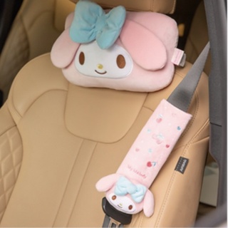 好心情日韓正品雜貨『韓國 Sanrio』庫洛米 美樂蒂 車用頭枕＋安全帶裝飾組