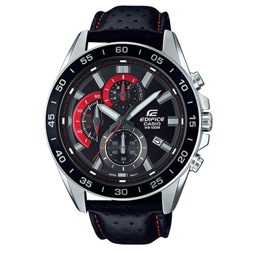 【CASIO】EDIFICE 立體時刻飆速真皮腕錶-黑(EFV-550L-1A)正版宏崑公司貨