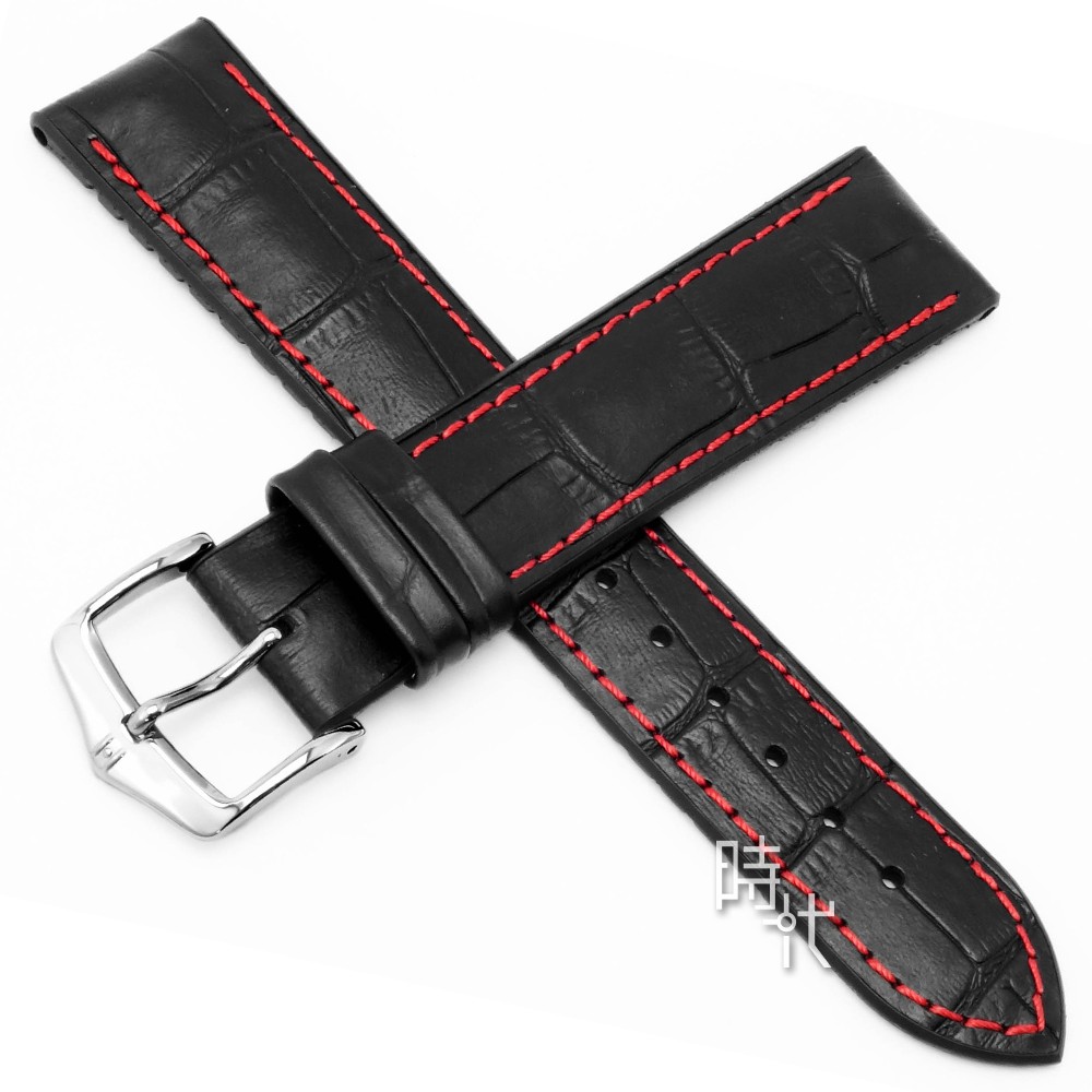 【海奕施 HIRSCH】0925128052 黑/紅線 小牛皮錶帶 複合式橡膠芯 George L 附工具 台南時代