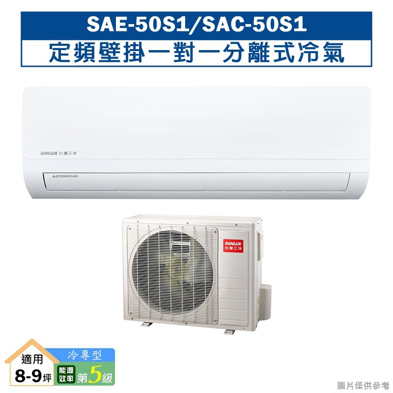 SANLUX台灣三洋SAE-50S1/SAC-50S1定頻壁掛一對一分離式冷氣(冷專型)5級(含標準安裝) 大型配送