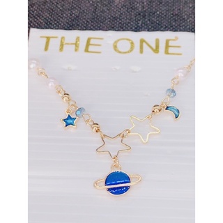 The one [ 現貨。親拍 ］110320 金邊藍色星球星星月亮珍珠垂墜手鍊 氣質甜美 優雅時尚