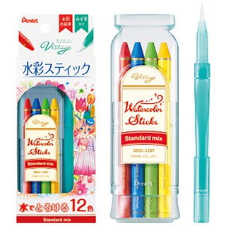 Pentel 飛龍 GSS1-12 Vistage sticks 12色水溶性色鉛筆附水筆【久大文具】