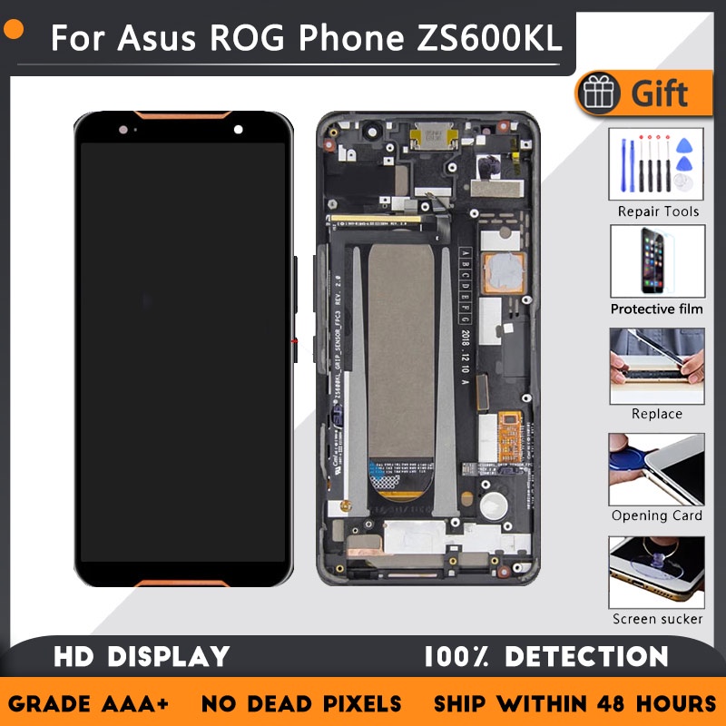 華碩 ROG Phone ZS600KL Z01QD LCD 觸摸屏 Amoled 屏幕數字化儀組件 + 框架 + 免費