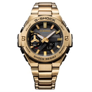 【CASIO 卡西歐】G-SHOCK GST碳核心防護太陽能智慧藍芽雙顯錶-金 鋼帶(GST-B500GD-9A)