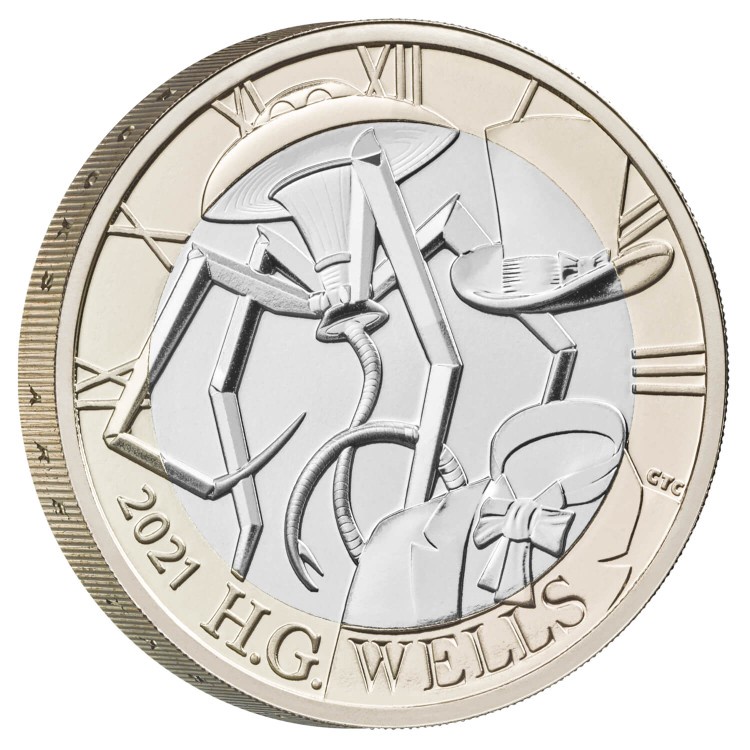 2021 英國  科幻小說之父 H·G·威爾斯 逝世75週年 2英鎊 收藏紀念幣 官方卡裝幣