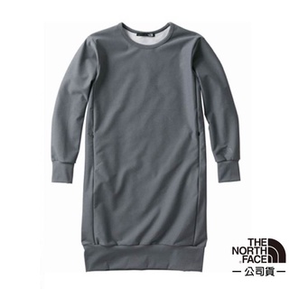 【美國 The North Face】女 日本限定款 快排圓領長版長袖T恤 彈性透氣休閒上衣連衣裙 特價7折 3VAG