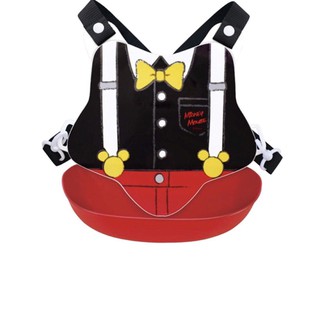 日本製 迪士尼 十字型防水矽膠圍兜附背帶 立體圍兜_黑米奇