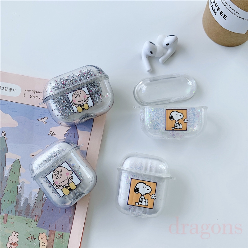 流沙款 123代 AirPods pro 保護套  史努比 查理 狗狗 可愛 蘋果藍牙耳機套 防摔 軟殼 萌 防摔 防塵