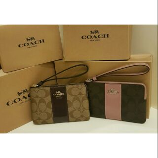 ❤COACH❤C字logoPVC手拿包-深粉色/咖啡