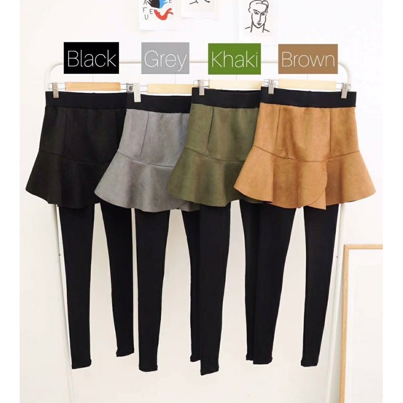 正韓短裙拼接內搭褲假兩件褲裙 黑 灰 綠 棕 韓國連線韓國韓國代購花現 蝦皮購物