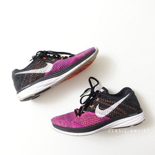 美國【NIKE】FLYKNIT LUNAR 3 桃紅x黑 三代 飛線 漸層編織 超輕量 休閒運動鞋#US8.5