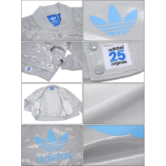 Adidas愛迪達 BY Nigo MA1 Jacket 水藍大LOGO 灰色尼龍滑面棒球外套