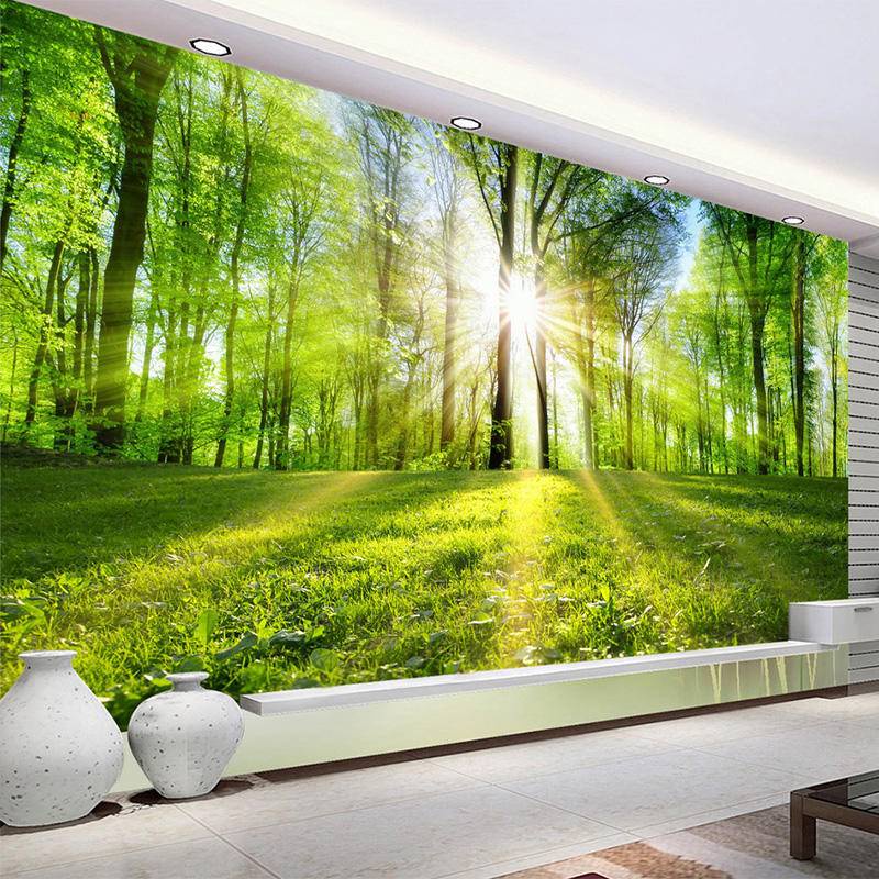 定制壁畫壁紙三維陽光森林自然風景牆畫客廳臥室自粘家居裝飾