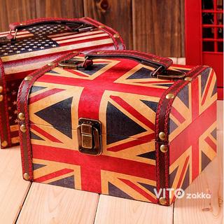 復古英倫風皮革手提箱首飾盒 ZAKKA 收納盒 置物盒 首飾盒 英/美國國旗風格 店面佈置