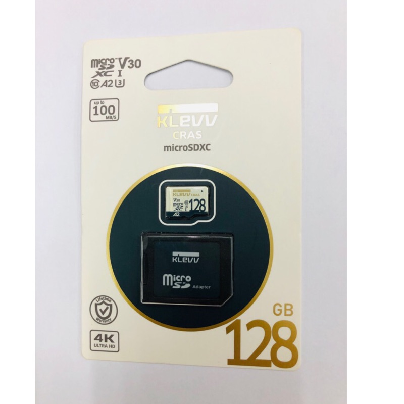 KLEVV 128G v30 4k 專用 MicroSDXC U3 V30 A2 記憶卡(附轉卡)原廠公司貨
