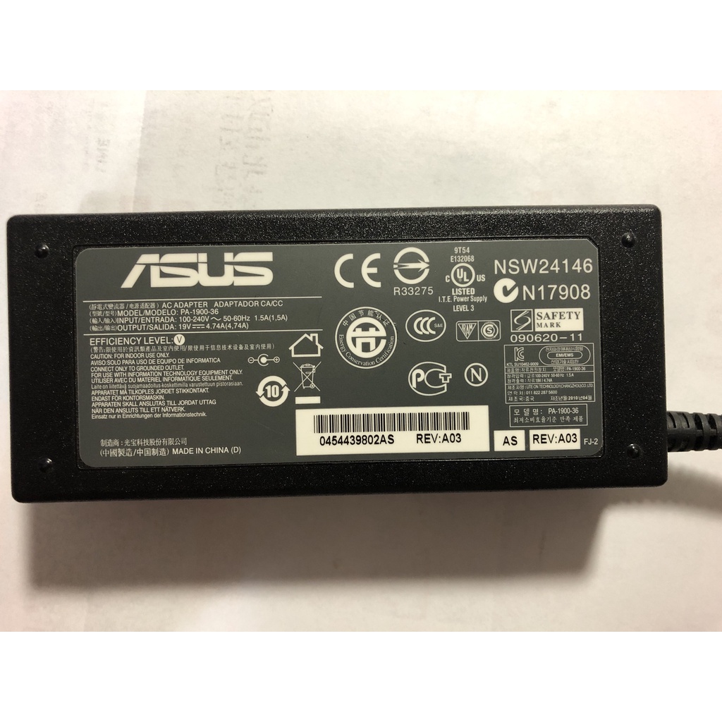 華碩ASUS 原廠筆電變壓器+AC電源線 90W PA-1900-36 19V 4.74A 二手良品 實品拍攝