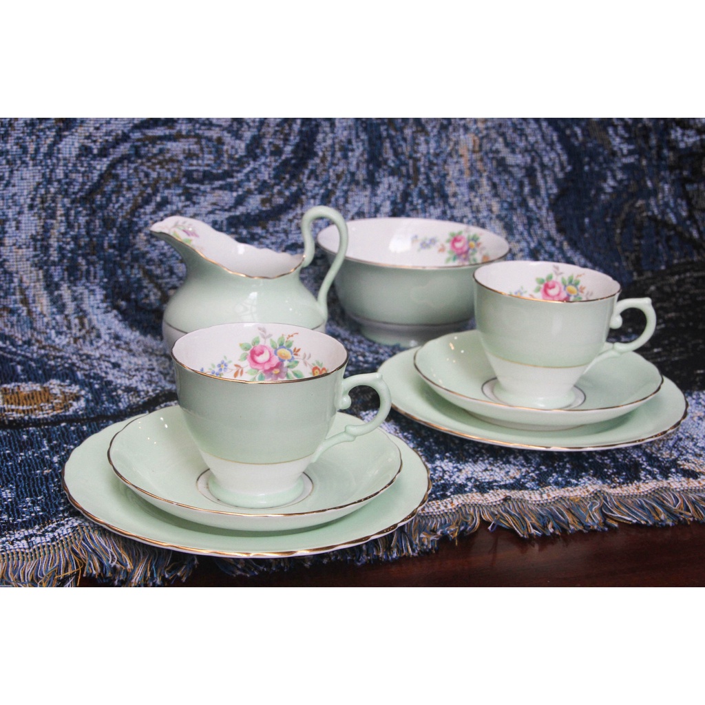 【旭鑫】Tuscan 粉綠 1947+二戰製品 英國 骨瓷 瓷器 下午茶組 杯組 茶杯 咖啡杯 糖碗 牛奶壺 E.16