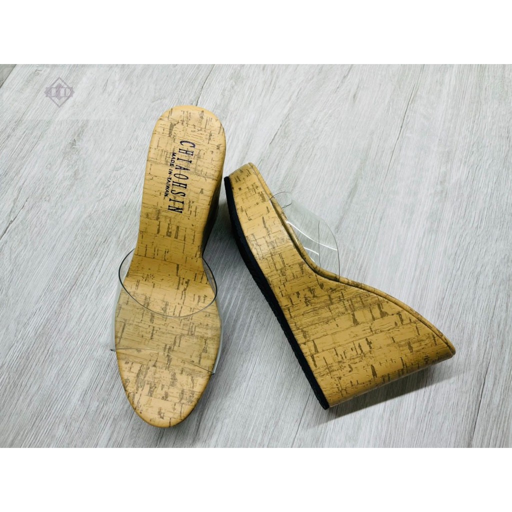 𝐉. 𝐃✧✧透明一字楔型涼拖鞋 厚底 增高 木紋 楔型 坡跟 拖鞋 涼鞋ღMIT台灣製