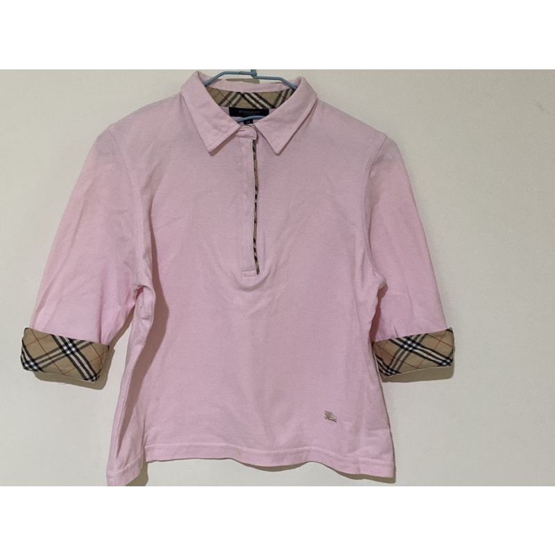 名品-BURBERRY倫敦；粉紅7分袖POLO衫
